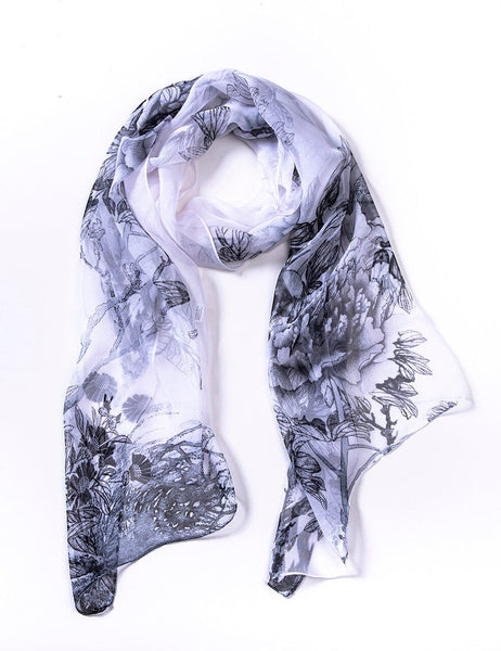 BLACK GREY PRINTED SHEER SCARF Scarf FashionWear Canada 