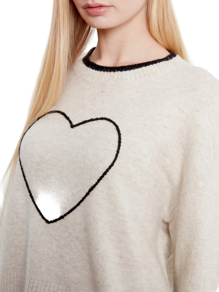 BLACK HEART EMBROIDERED MOCK NECK DROP SHOULDER SWEATER SWEATER Charlie B 