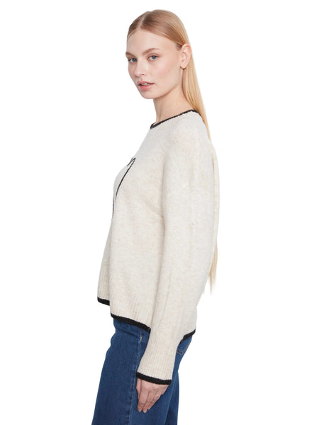 BLACK HEART EMBROIDERED MOCK NECK DROP SHOULDER SWEATER SWEATER Charlie B 