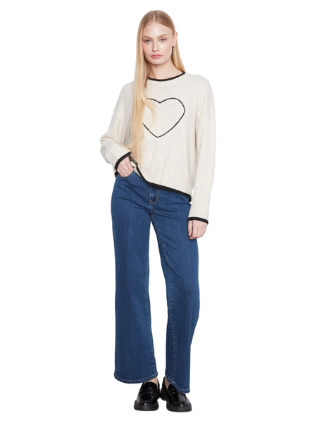 BLACK HEART EMBROIDERED MOCK NECK DROP SHOULDER SWEATER SWEATER Charlie B 