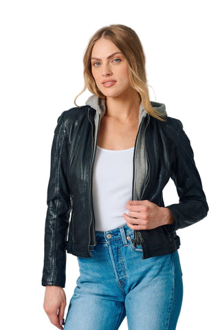 BLACK HOODY LEATHER JACKET Jacket Mauritius M Black 