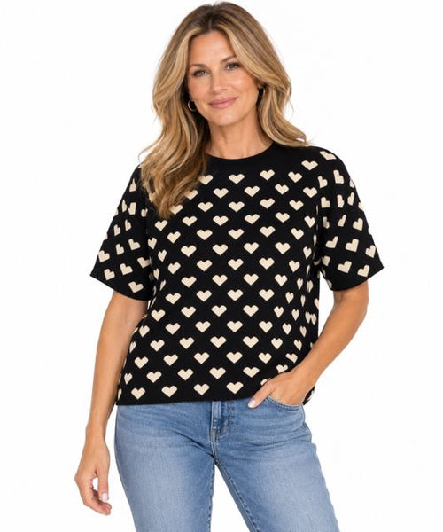 BLACK IVORY HEART KNIT SWEATER SWEATER Pistache 