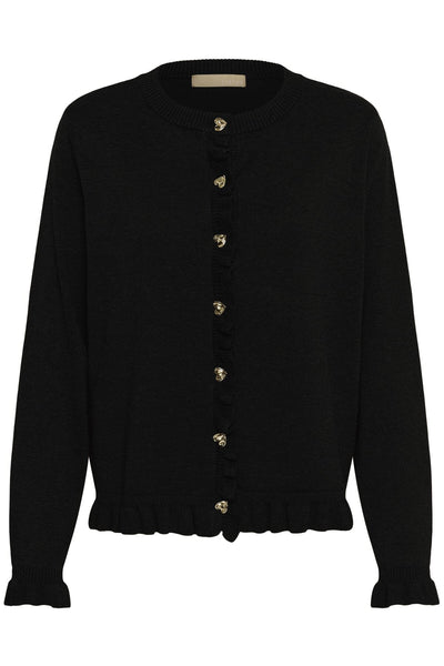 BLACK KNIT FRILL CARDIGAN WITH GOLD BUTTON DETAILS Cardigan CULTURE 