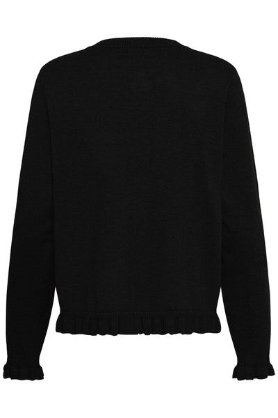 BLACK KNIT FRILL CARDIGAN WITH GOLD BUTTON DETAILS Cardigan CULTURE 