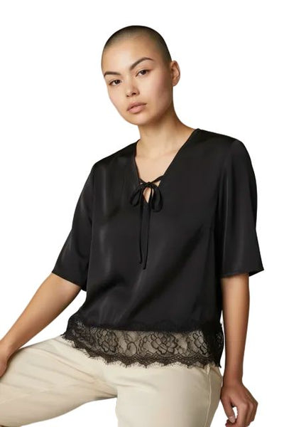 BLACK LACE AND SATIN TOP Tank Kaffe 38 Black 