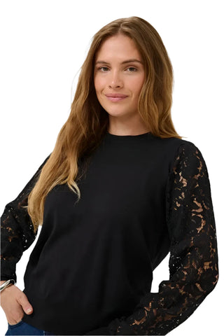 BLACK LACE CREW NECK SWEATER SWEATER CULTURE 