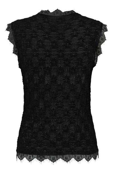 BLACK LACE DETAIL V NECK SLEEVELESS TANK Shirts & Tops CREAM 