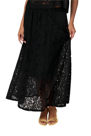 BLACK LACE ELASTIC WAIST LONG SKIRT Skirt Kaffe 34 Black 