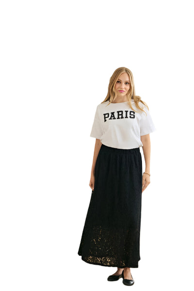 BLACK LACE ELASTIC WAIST LONG SKIRT Skirt Kaffe 