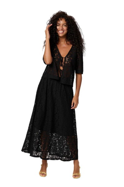 BLACK LACE FRONT TIE TOP Shirts & Tops Kaffe 