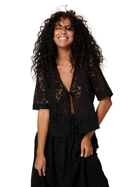 BLACK LACE FRONT TIE TOP Shirts & Tops Kaffe 34 Black 