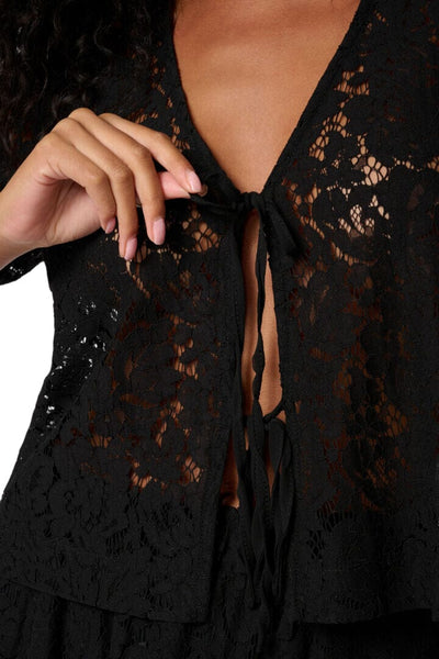 BLACK LACE FRONT TIE TOP Shirts & Tops Kaffe 