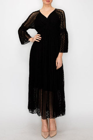 BLACK LACE LINED LONG DRESS Dress FashionWear Collection S Black 