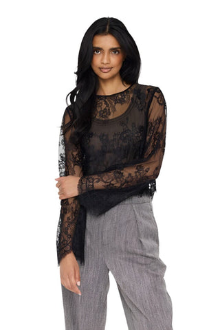 BLACK LACE SHEER LONG SLEEVE TOP Top Saint Tropez S Black 