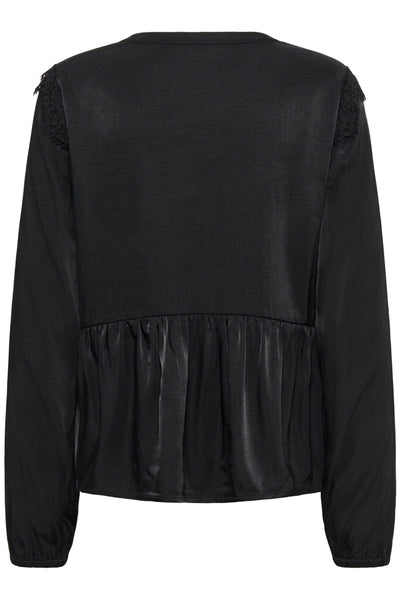 BLACK LACE TRIM PEPLUM BLOUSE Blouse CREAM 