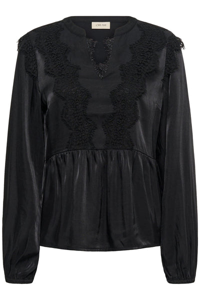 BLACK LACE TRIM PEPLUM BLOUSE Blouse CREAM 