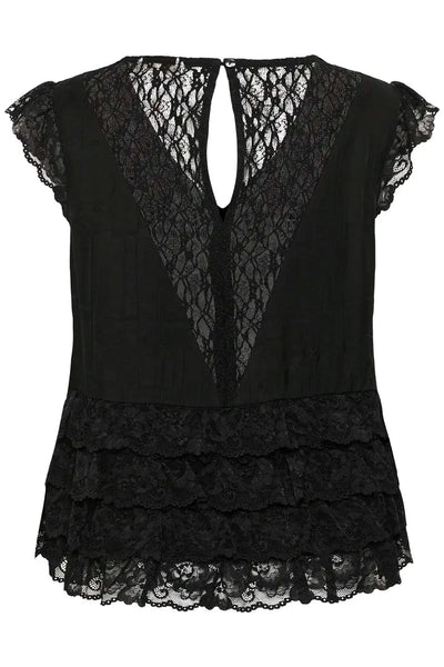 BLACK LACE V NECK SLEEVELESS TOP Shirts & Tops CREAM 