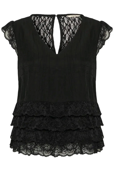 BLACK LACE V NECK SLEEVELESS TOP Shirts & Tops CREAM 