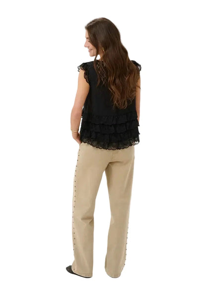 BLACK LACE V NECK SLEEVELESS TOP Shirts & Tops CREAM 