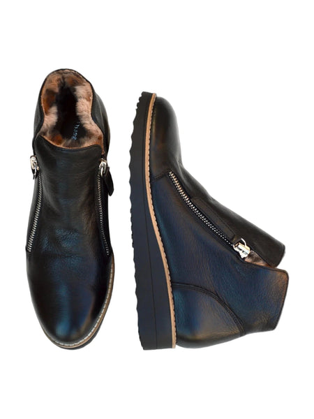 BLACK LEATHER ANKLE BOOT WITH SIDE ZIPPERS AND FAUX FUR LEOPARD LINING Shoes Django & Juliette 36 Black/Leopard Fur Lining 