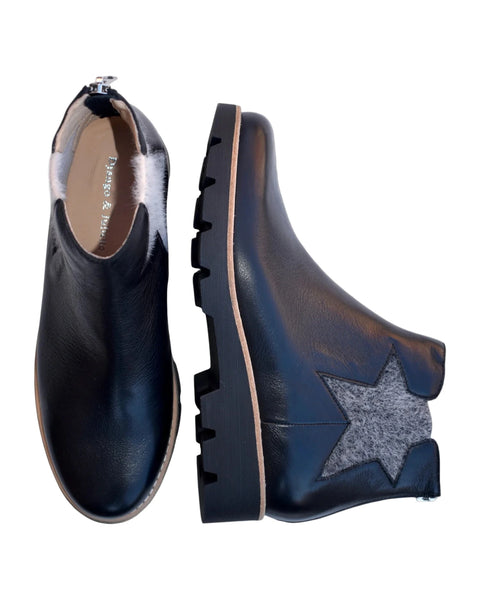 BLACK LEATHER ANKLE BOOT WITH STAR DETAIL AND BACK ZIPPER Shoes Django & Juliette 