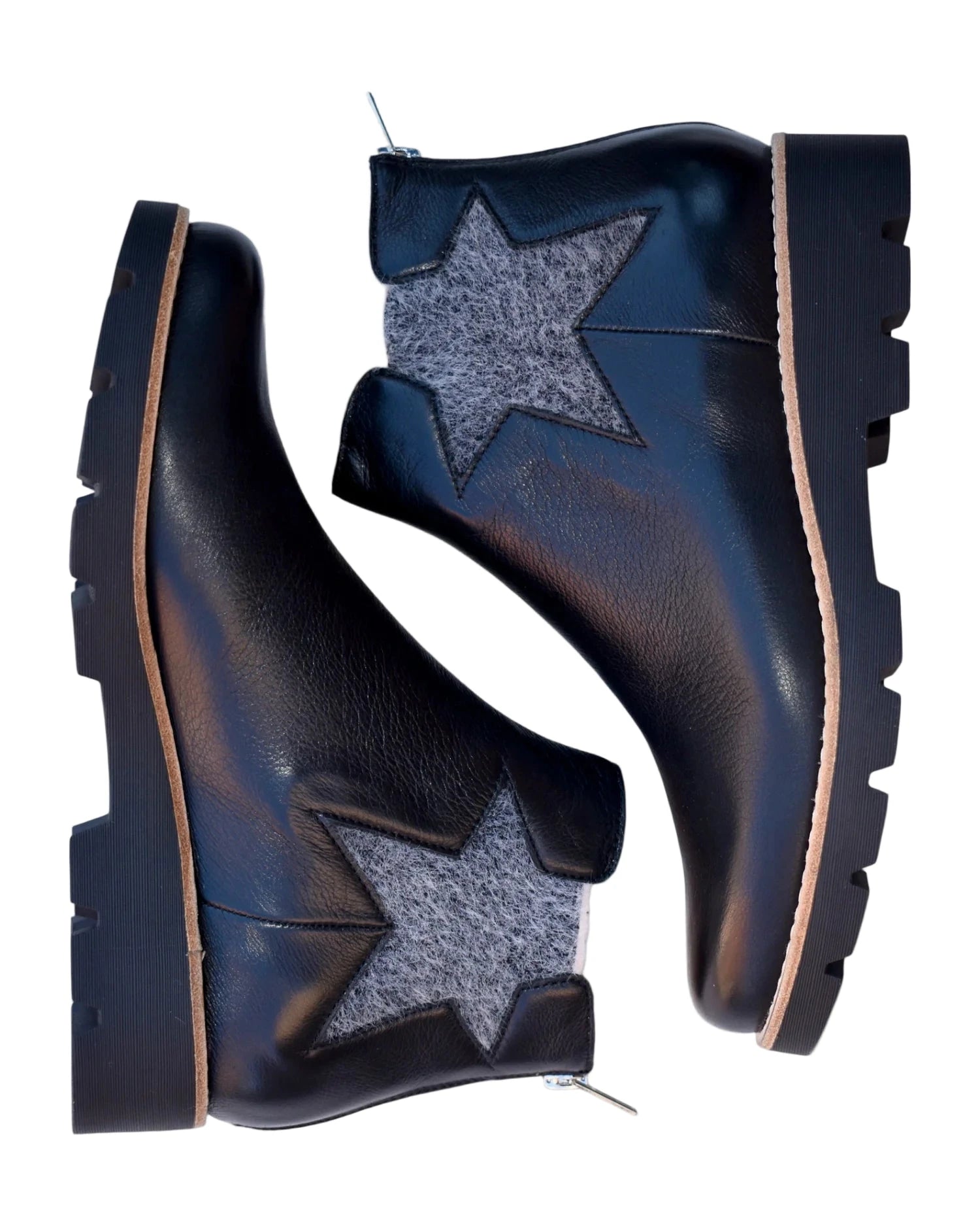 BLACK LEATHER ANKLE BOOT WITH STAR DETAIL AND BACK ZIPPER Shoes Django & Juliette 36 Black/Grey Star 