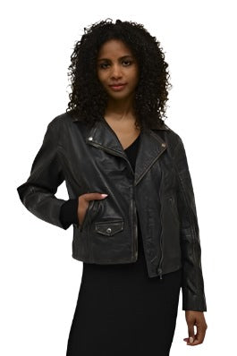 BLACK LEATHER BIKER JACKET Jacket KAFFE 