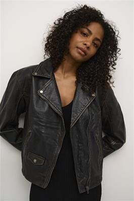 BLACK LEATHER BIKER JACKET Jacket KAFFE 