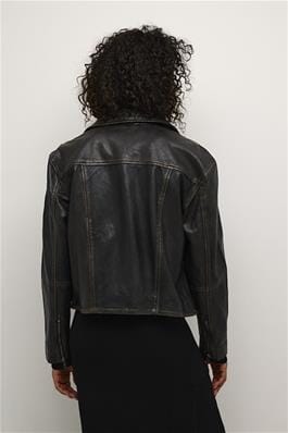 BLACK LEATHER BIKER JACKET Jacket KAFFE 