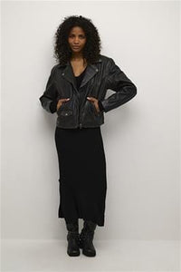 BLACK LEATHER BIKER JACKET Jacket KAFFE 34 Black 