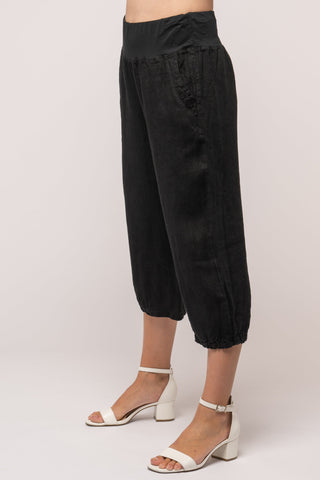 BLACK LINEN CROP PULL ON PANT Pant Linen Luv S Nero 