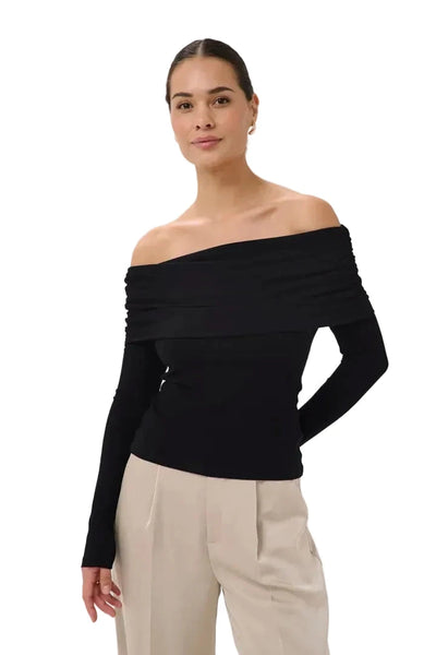 BLACK LONG SLEEVE OFF THE SHOULDER TOP Blouse Kaffe 