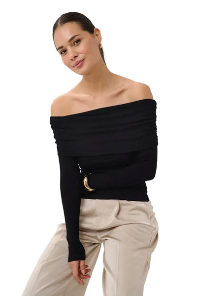 BLACK LONG SLEEVE OFF THE SHOULDER TOP Blouse Kaffe S Black 