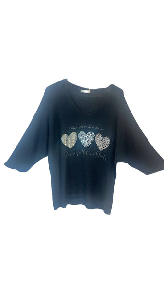 BLACK METALLIC HEART LEOPARD LOOSE OPEN KNIT SWEATER Sweater Karma 