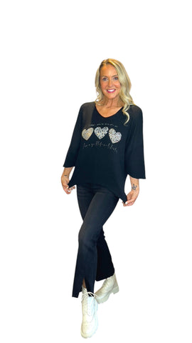 BLACK METALLIC HEART LEOPARD LOOSE OPEN KNIT SWEATER Sweater Karma 