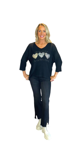 BLACK METALLIC HEART LEOPARD LOOSE OPEN KNIT SWEATER Sweater Karma 