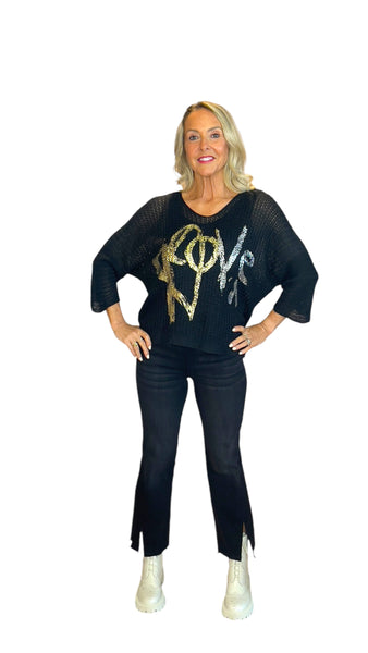 BLACK METALLIC LOVE LOOSE OPEN KNIT SWEATER Sweater Karma 