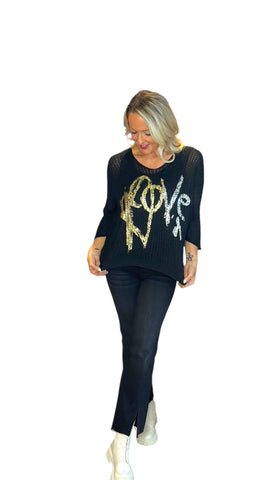 BLACK METALLIC LOVE LOOSE OPEN KNIT SWEATER Sweater Karma 