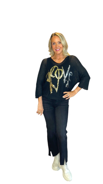 BLACK METALLIC LOVE LOOSE OPEN KNIT SWEATER Sweater Karma 