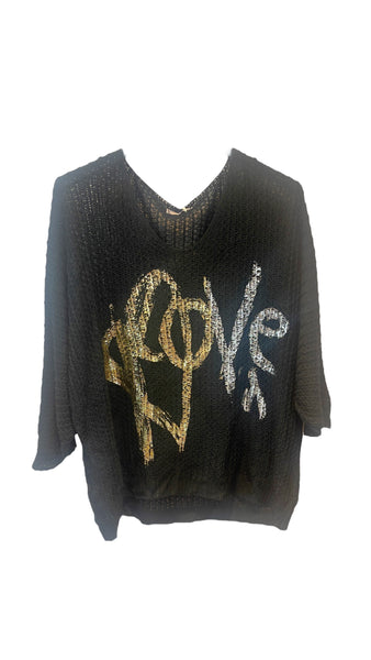 BLACK METALLIC LOVE LOOSE OPEN KNIT SWEATER Sweater Karma 