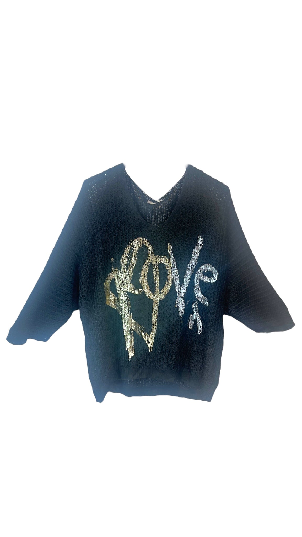 BLACK METALLIC LOVE LOOSE OPEN KNIT SWEATER Sweater Karma OS Black 