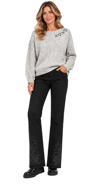 BLACK MID RISE CRYSTAL BOTTOM EMBELLISHED PULL ON JEAN Jeans GG 