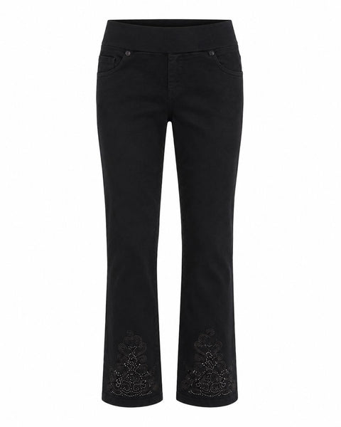 BLACK MID RISE CRYSTAL BOTTOM EMBELLISHED PULL ON JEAN Jeans GG 4 Black 