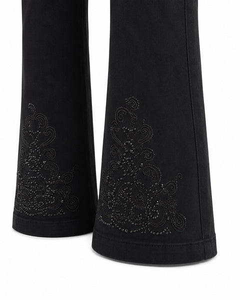 BLACK MID RISE CRYSTAL BOTTOM EMBELLISHED PULL ON JEAN Jeans GG 
