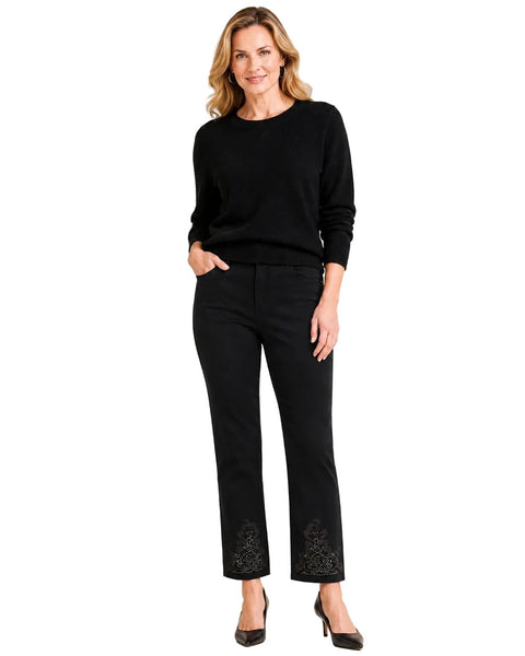 BLACK MID RISE CRYSTAL BOTTOM EMBELLISHED PULL ON JEAN Jeans GG 