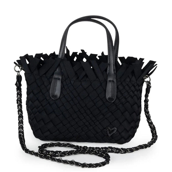 BLACK MINI WOVEN TOTE FRINGED HANDBAG Handbag prenelove 