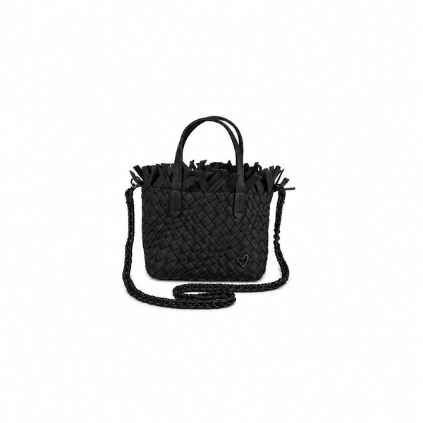 BLACK MINI WOVEN TOTE FRINGED HANDBAG Handbag prenelove 