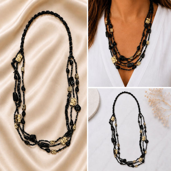 BLACK MIX BEADED LONG LAYERED NECKLACE Necklaces FashionWear Collection 