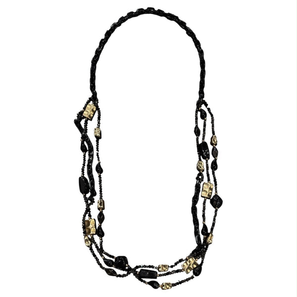 BLACK MIX BEADED LONG LAYERED NECKLACE Necklaces FashionWear Collection 