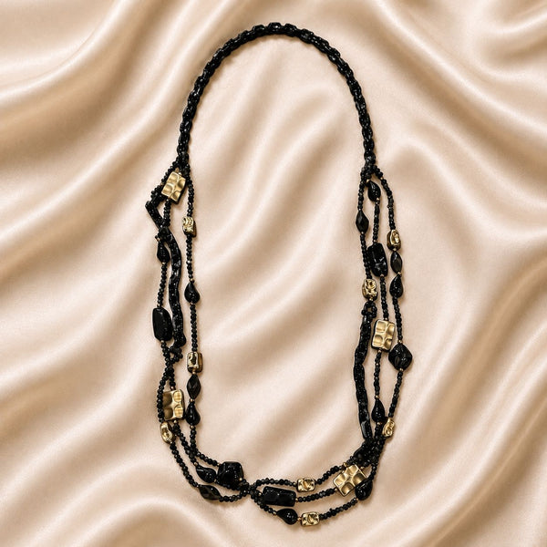 BLACK MIX BEADED LONG LAYERED NECKLACE Necklaces FashionWear Collection 